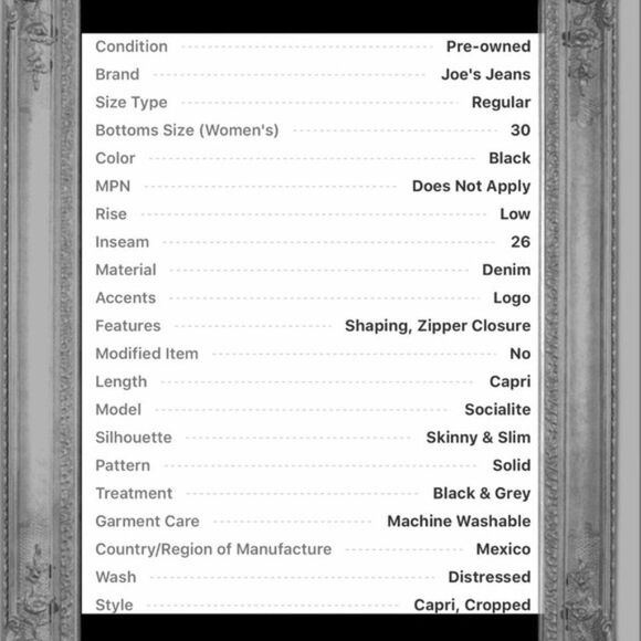 JOE'S Jeans Socialite Black Keith Wash Crop Size 30 Y - Picture 9 of 9